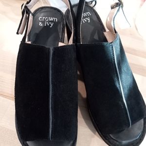 Crown and ivy black suede wedge sz 8 1/2
